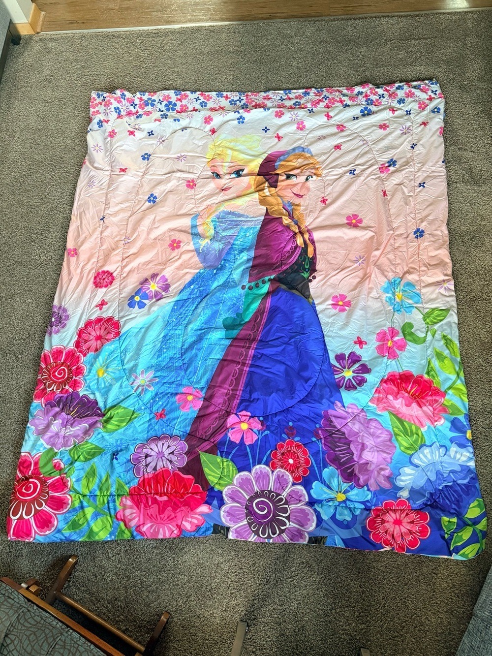Disney Frozen Kids Twin Comforter with Anna & Elsa Flowers